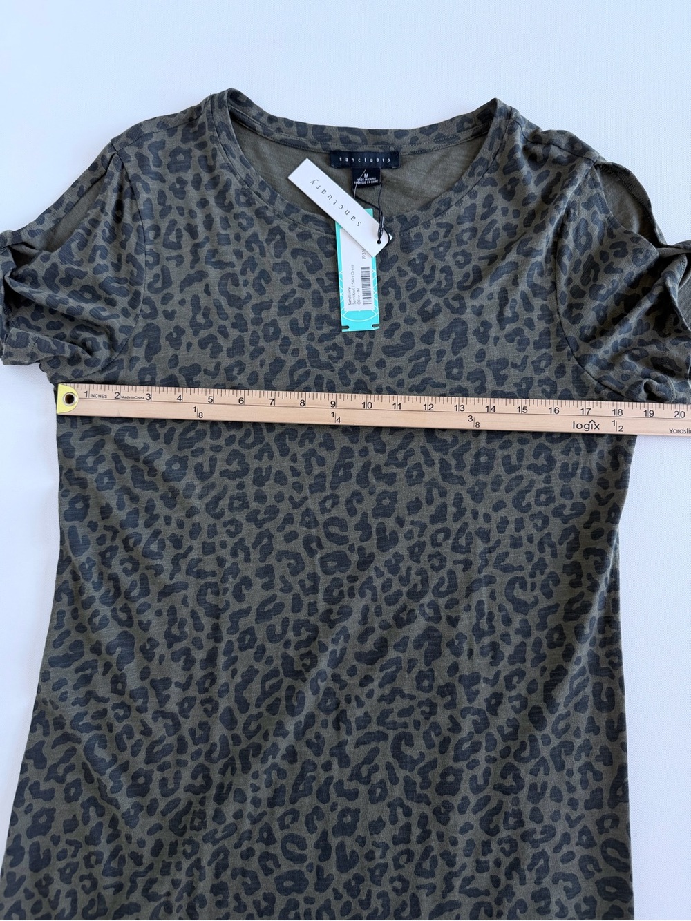 Sanctuary NWT Leopard Cold Shoulder Tee Dress Olive Cotton Blend Midi M - Picture 5 of 8